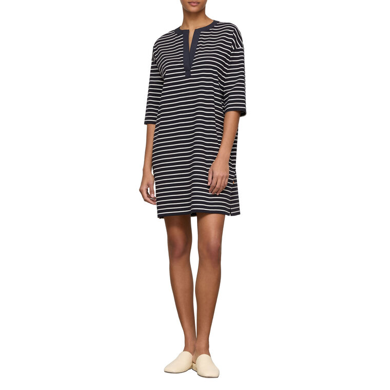Short Sleeve Stripe Split Collar Tunic Dress image number null