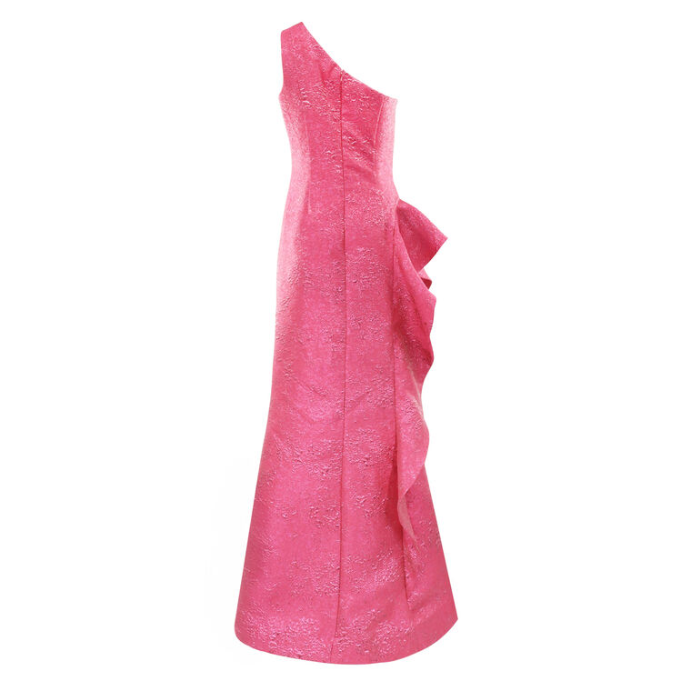 Jacquard Side Ruffle One Shoulder Gown image number null
