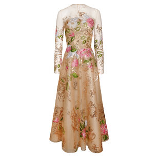 Long Sleeve Jewel Neck Sequin Embroidered Midi Dress