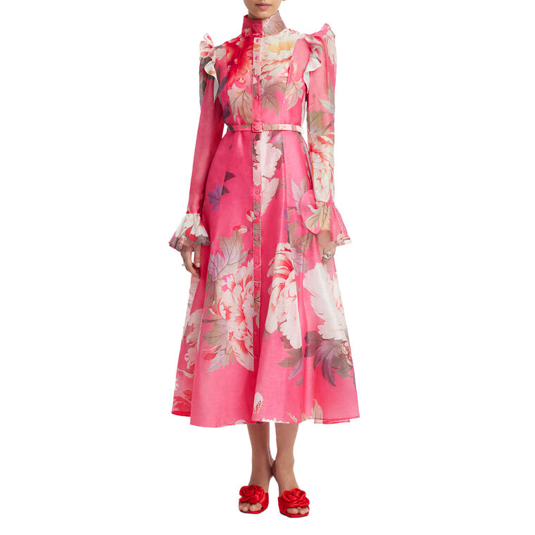 Katrina Butterfly Sleeve Belted Midi Dress image number null