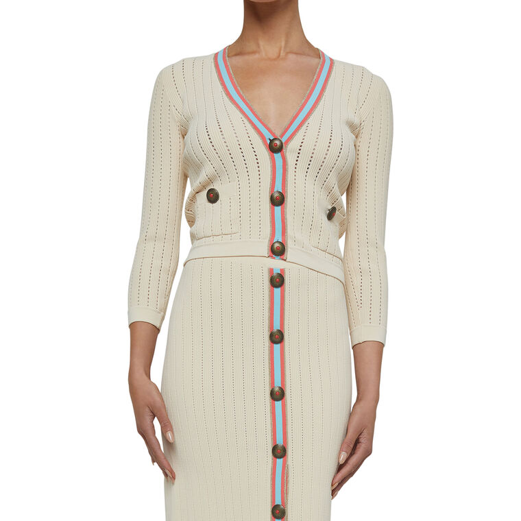 Irvin Pointelle Knit Cropped Cardigan image number null