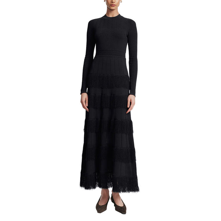 Piper Long Sleeve Fringe Detail Knit Midi Dress image number null