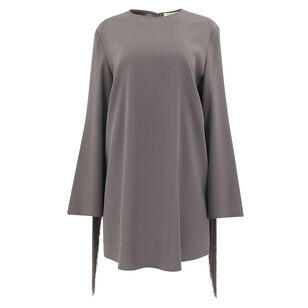 Fringe Long-Sleeve Pebble Crepe Mini Shift Dress