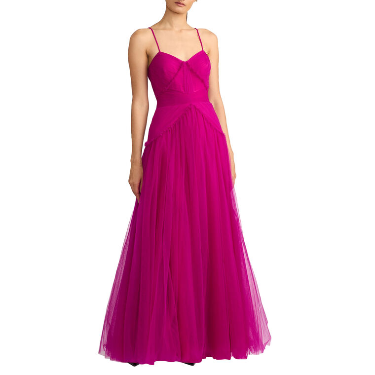 Pleated Tulle Sleeveless Gown image number null