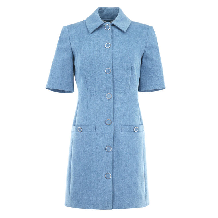 Paige Short-Sleeve Chambray Mini Dress image number null