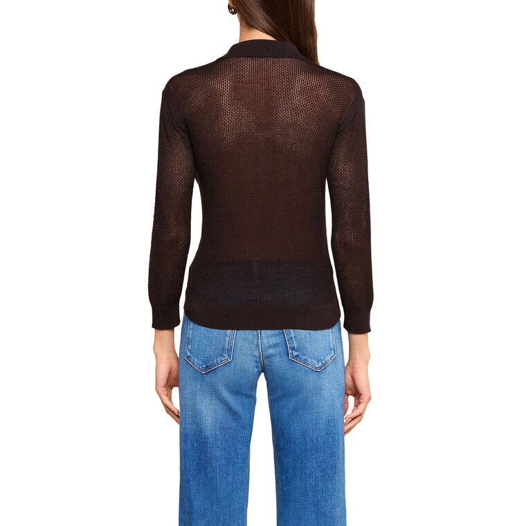 Carine Long Sleeve Pointelle Knit Collared Sweater image number null