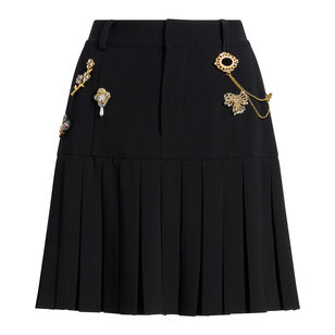 Bane Pleated Mini Skirt With Gold Brooches