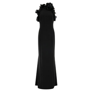 Stretch Crepe Ruffled Halter Gown