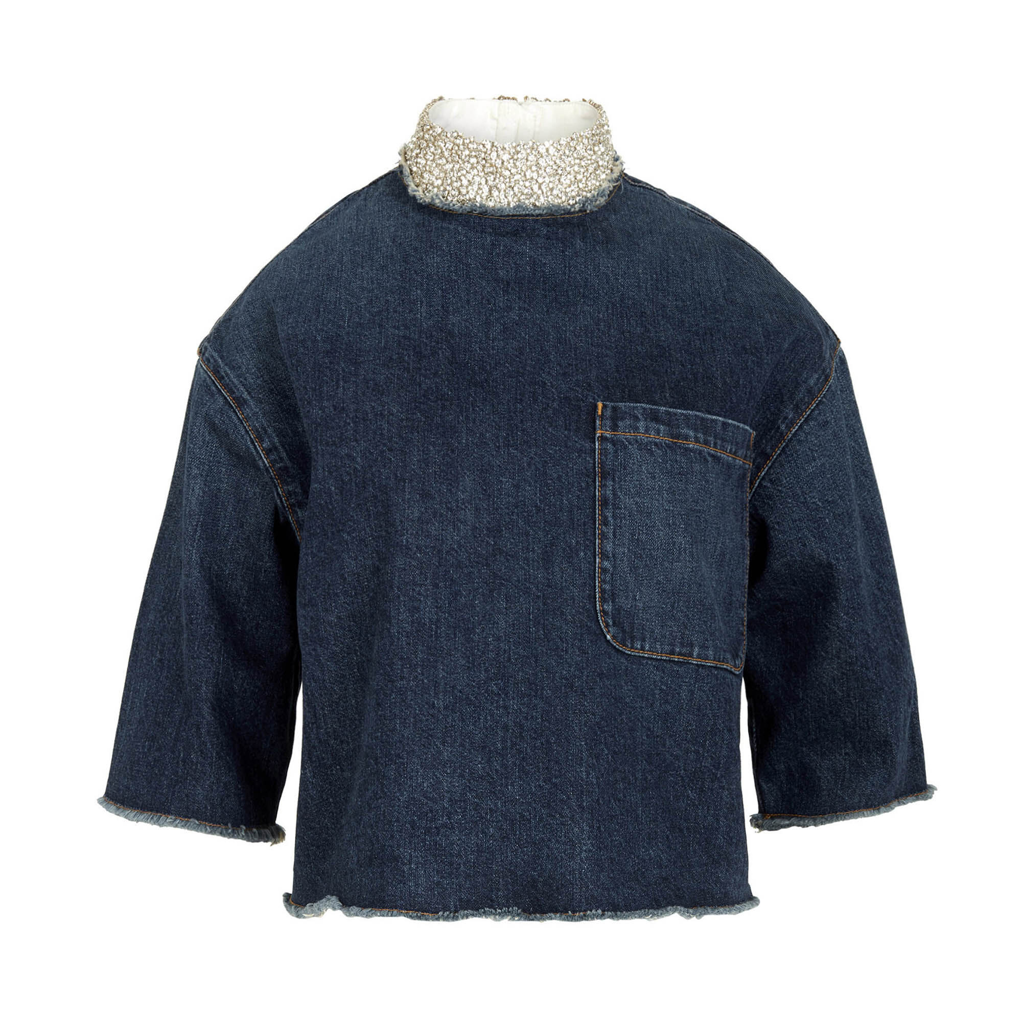 Ex T Denim Shirt With Crystal Collar