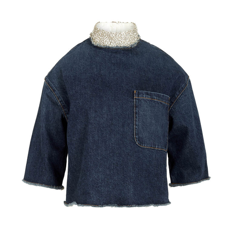 Ex T Denim Shirt With Crystal Collar image number null