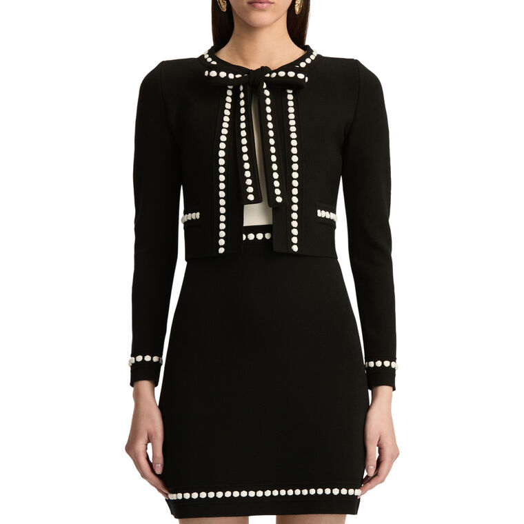 Long Sleeve Bubble Trim Cardigan With Bow image number null