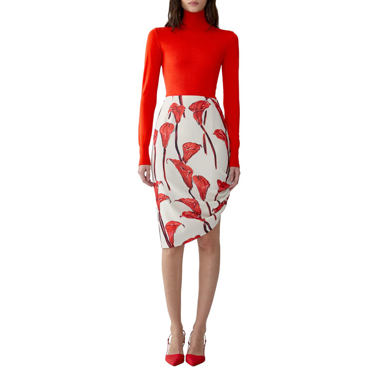 Calla Lily Print Asymmetric Skirt image number null