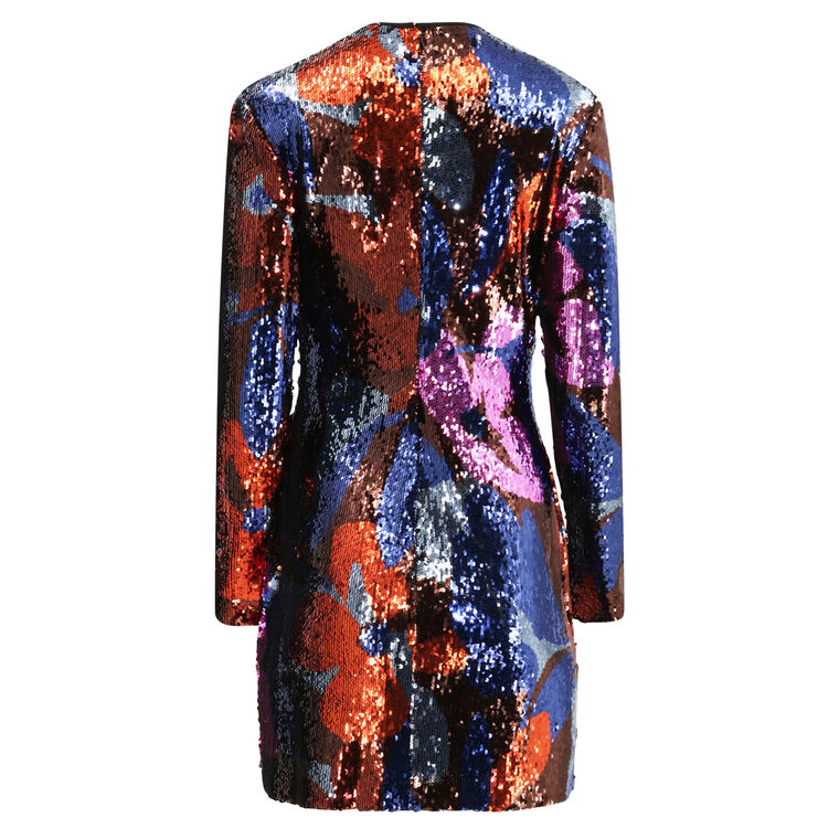 Long Sleeve Sequin Floral Cocktail Dress image number null