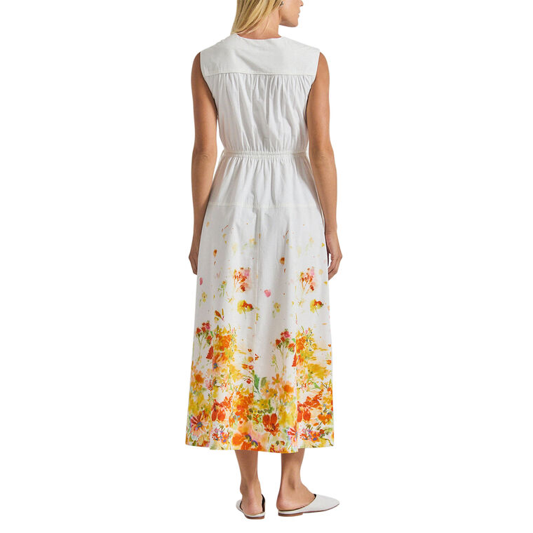 Nara Border Print Cotton Poplin Cinch Waist Maxi Dress image number null