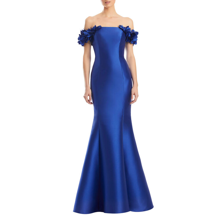 Off Shoulder Gown With 3D Floral Sleeve Detail image number null