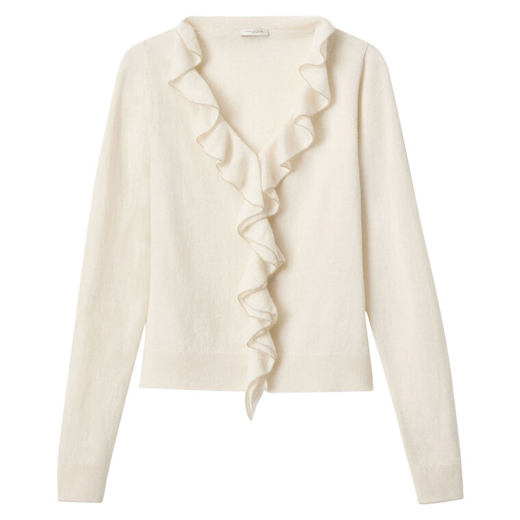 Cashmere Ruffle Trim Button Front Sweater image number null