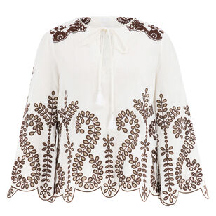 Kora Lantern Sleeve Embroidery Blouse