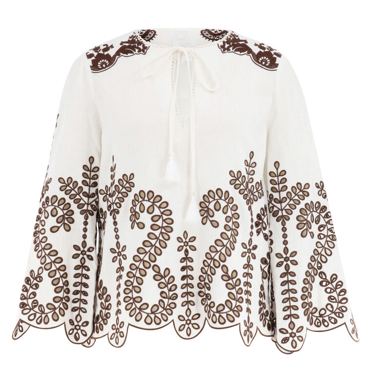 Kora Lantern Sleeve Embroidery Blouse image number null