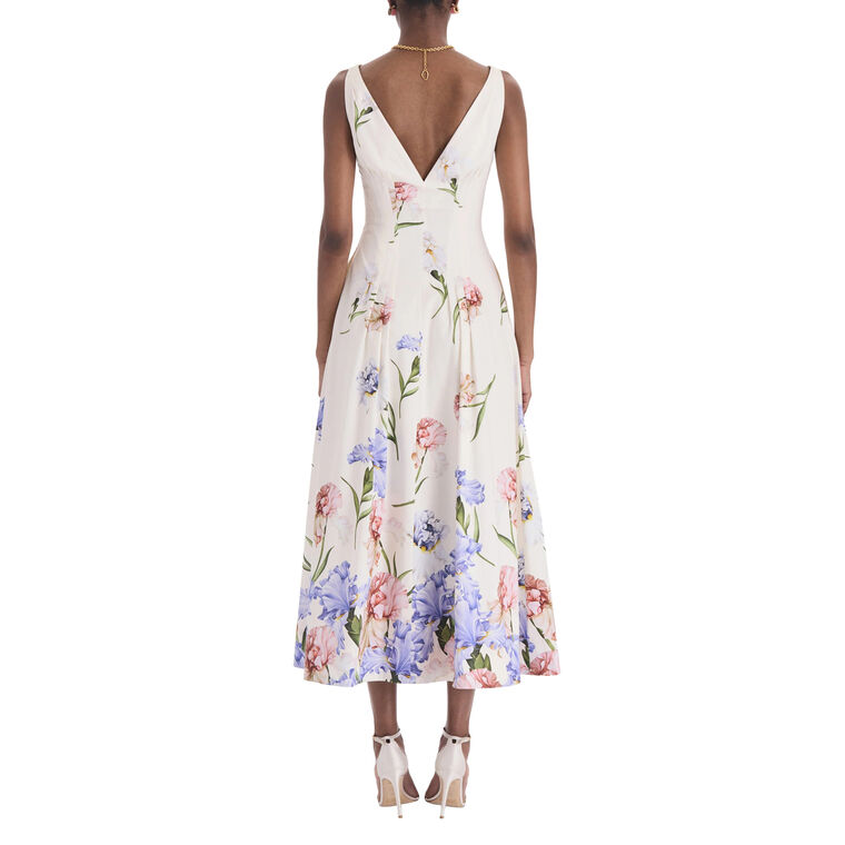 Sleeveless V-Neck Large Iris Degrade Poplin Dress image number null