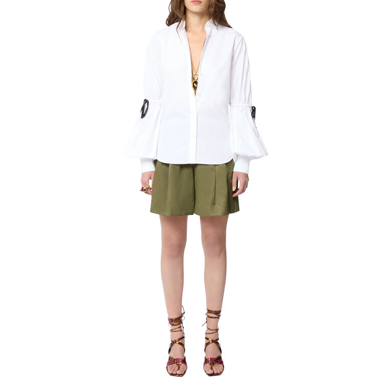 Long Sleeve Cotton Poplin Shirt With Bow Details image number null