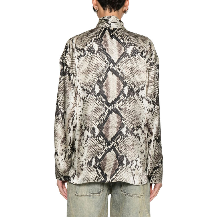 Python Print Silk Long Sleeve Tie Front Blouse image number null
