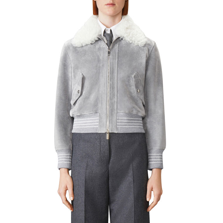 Cropped Suede Flight Jacket With Shearling Collar image number null