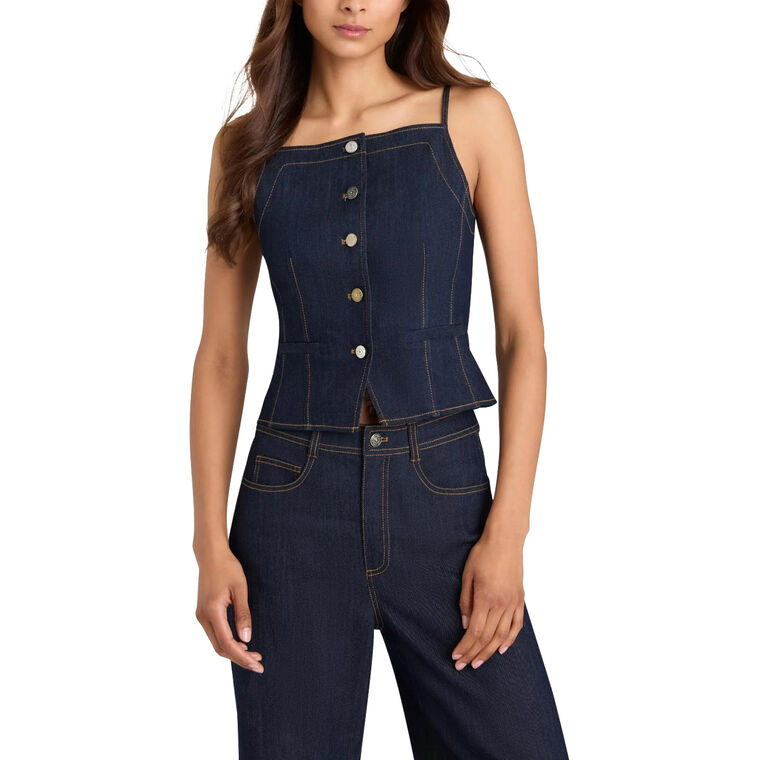 Sloane Sleeveless Button-Front Denim Top image number null