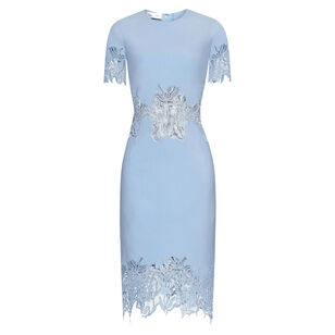 Short Sleeve Bellflower Guipure Pencil Dress