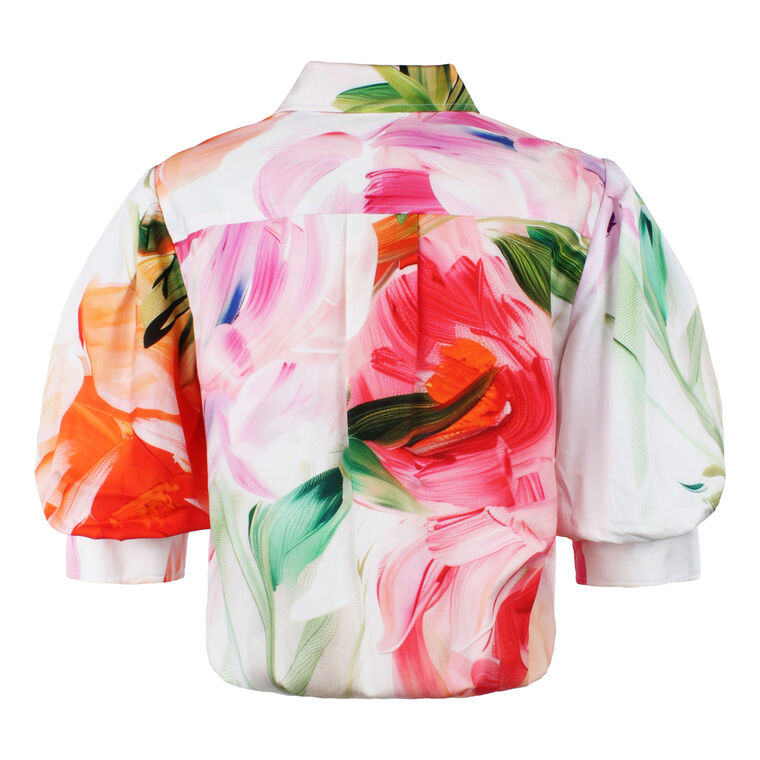 Bomba Peony Floral Short Sleeve Twist-Front Blouse image number null
