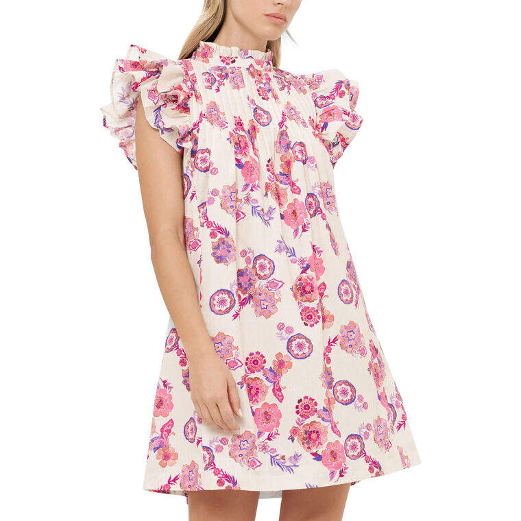 Ruffle Sleeve Pintuck Mini Dress image number null