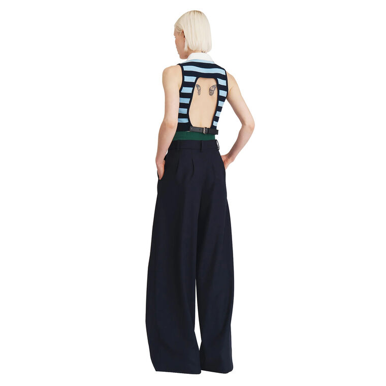 Leather Belt Back Cut Out Sleeveless Knitted Top image number null