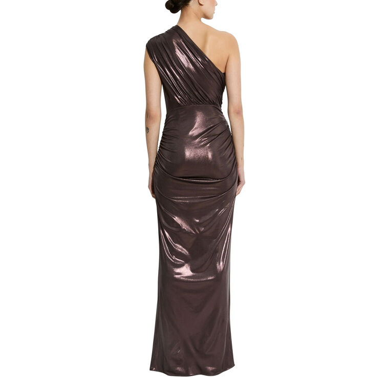 Coated Jersey One Shoulder Ruched Maxi Dress image number null