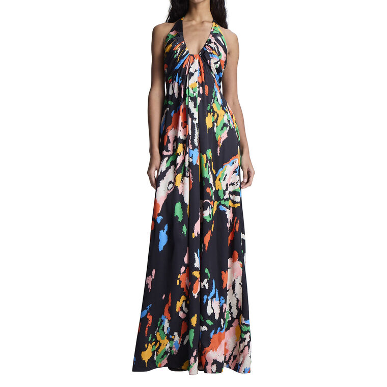 Al Printed Satin Halter Gown image number null