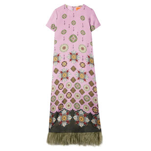Short Sleeve Maxi Swing Dress With Feathers