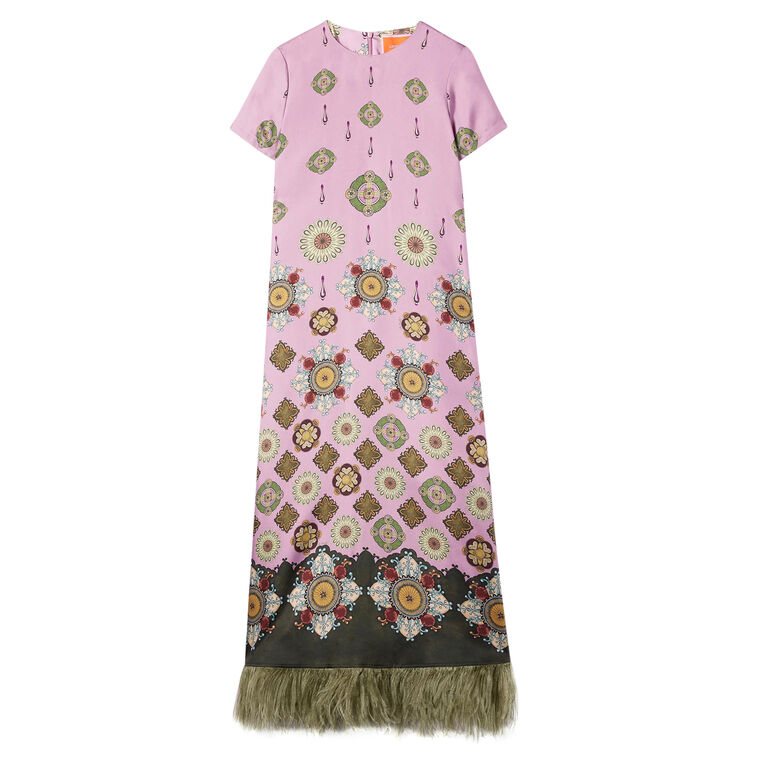 Short Sleeve Maxi Swing Dress With Feathers image number null