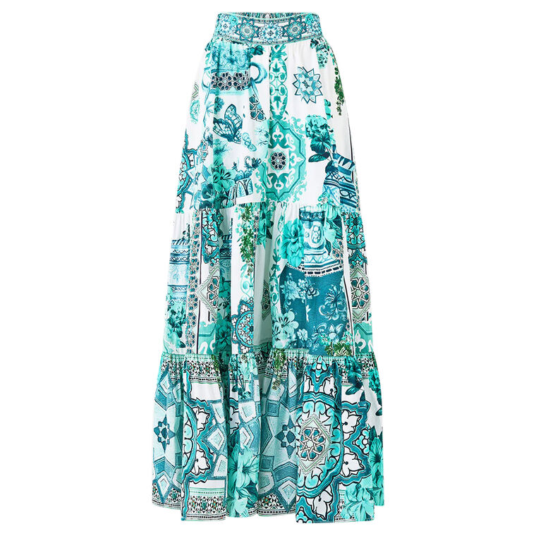 High Waisted Tiered Maxi Skirt image number null