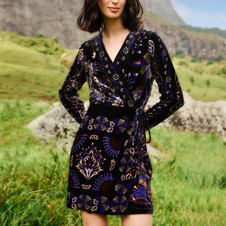 Arabesque Mix Scarves Wrap Mini Dress image number null