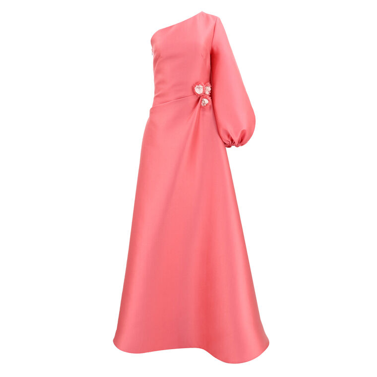 Beaded Floral Applique One Shoulder Gown image number null