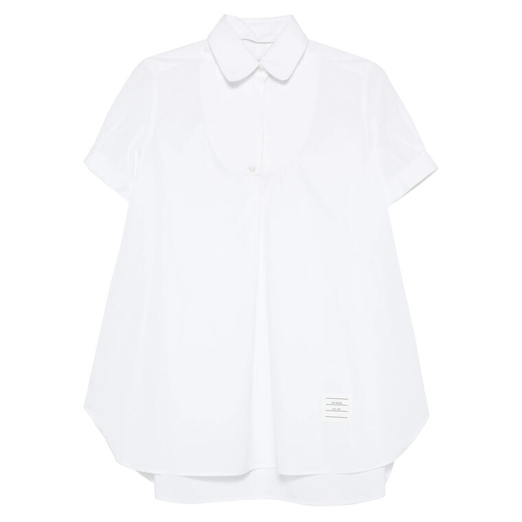 Bib Front Round Collar Button-Up Tunic Shirt image number null