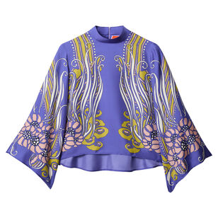 Make An Exit High Neck Long Sleeve Silk Top