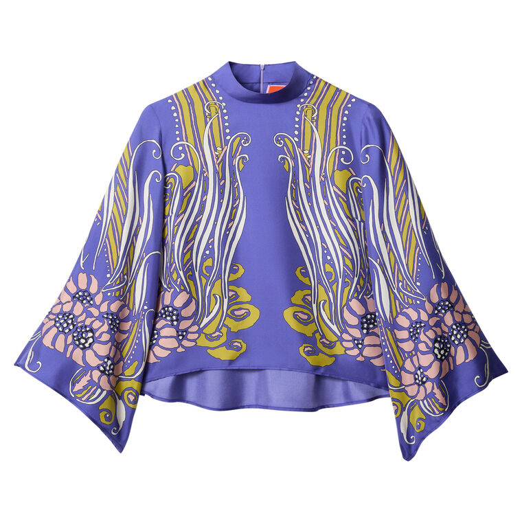 Make An Exit High Neck Long Sleeve Silk Top image number null