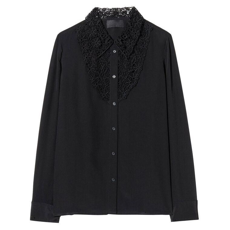 Zola Long Sleeve Lace Silk Button-Down Shirt image number null