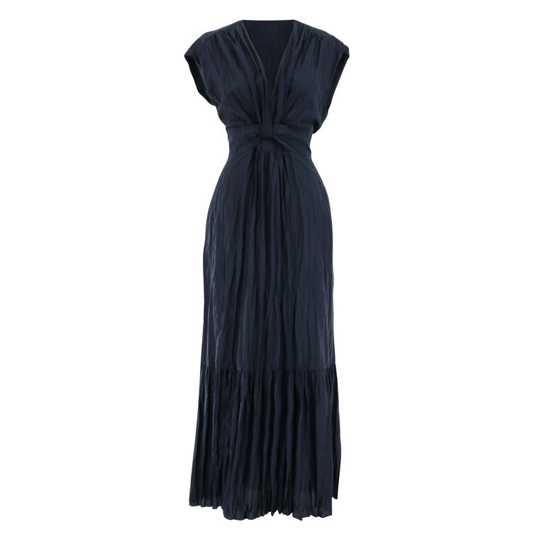 Go Crinkle Cut Cap Sleeve Twist Silk Maxi Dress image number null