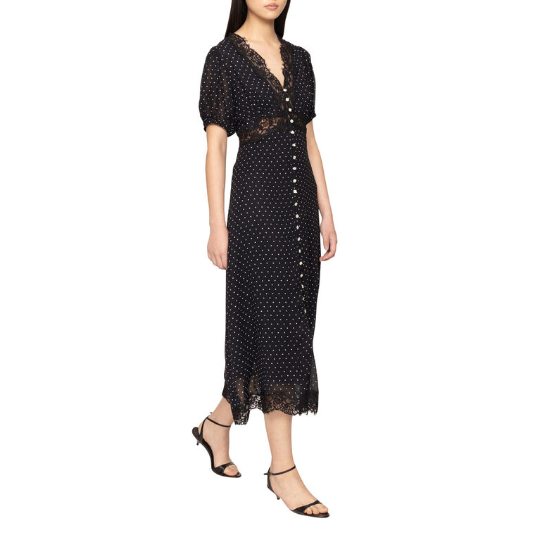 Melody Polka Dot With Lace Puff Sleeve Dress image number null