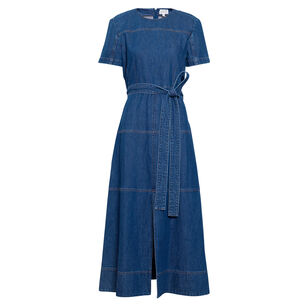 Ella Short Sleeve Belted Denim Midi Dress