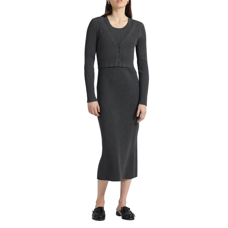 Fable Double Layer Ribbed Sweater Midi Dress image number null