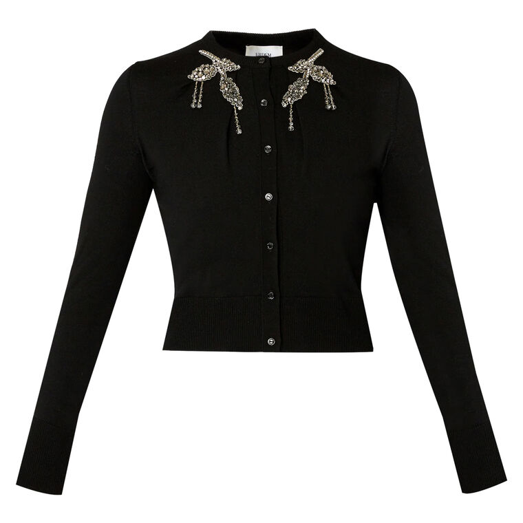 Cropped Merino Wool Cardigan With Embellished Neckline image number null