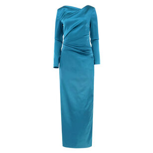 Long Sleeve Stretch Satin Duchesse Gown
