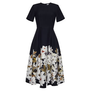 Evangeline Short Sleeve Midi Dress In Printed Silk