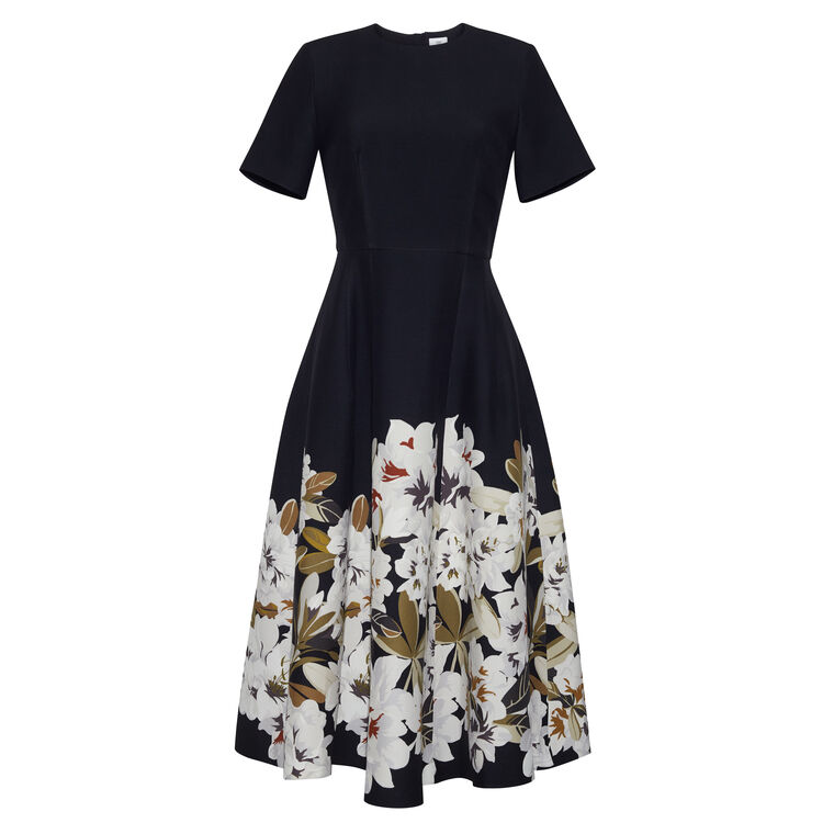 Evangeline Short Sleeve Midi Dress In Printed Silk image number null